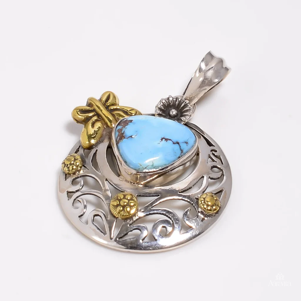 Art Nouveau-Inspired Butterfly Golden Hill Turquoise Necklace — front view