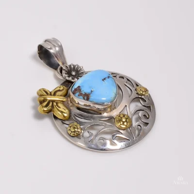 Art Nouveau-Inspired Butterfly Golden Hill Turquoise Necklace — front detail view