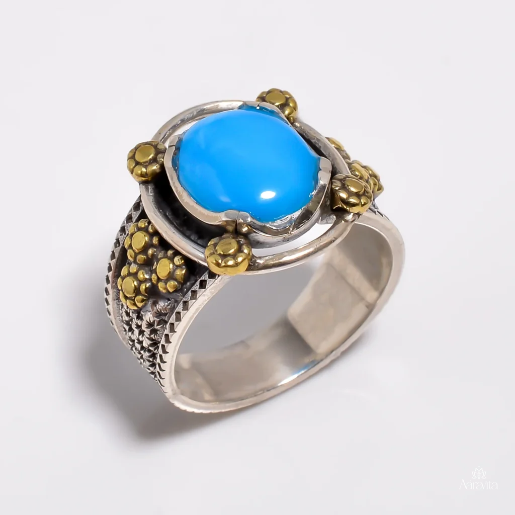 Victorian-Inspired Floral Sleeping Beauty Turquoise Ring — front view