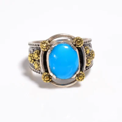 Victorian-Inspired Floral Sleeping Beauty Turquoise Ring — close-up front detail