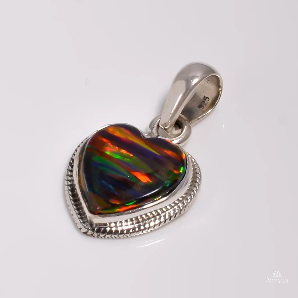 Boho Heart Aurora Opal Rope Border Necklace — front view