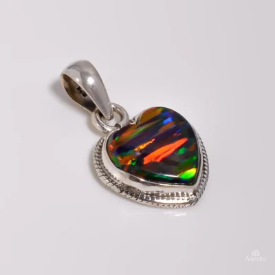 Boho Heart Aurora Opal Rope Border Necklace — front detail view