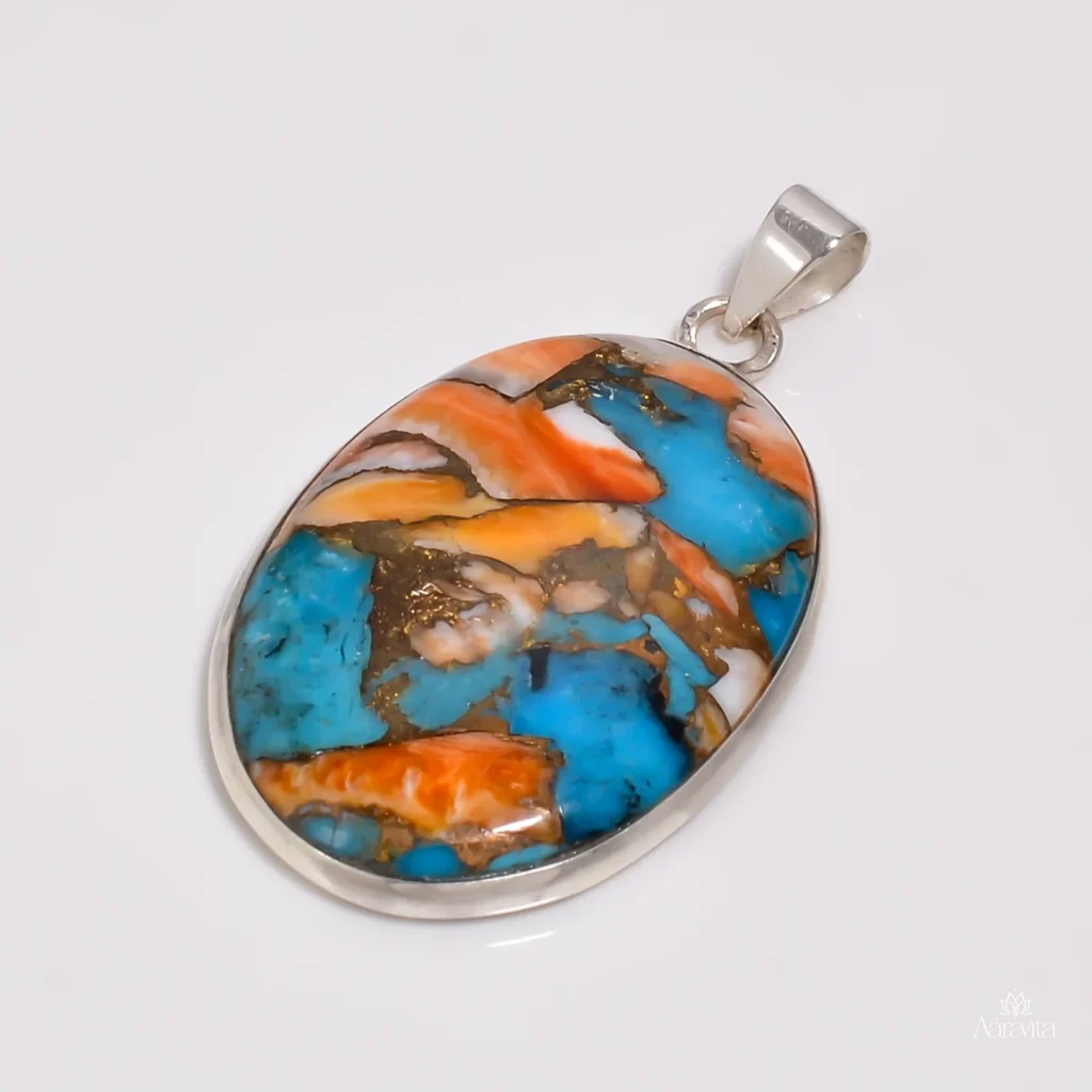 Boho Oval Spiny Oyster Turquoise Necklace — front view