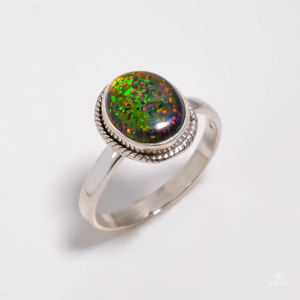 Boho Rope Border Oval Opal Ring โ front view