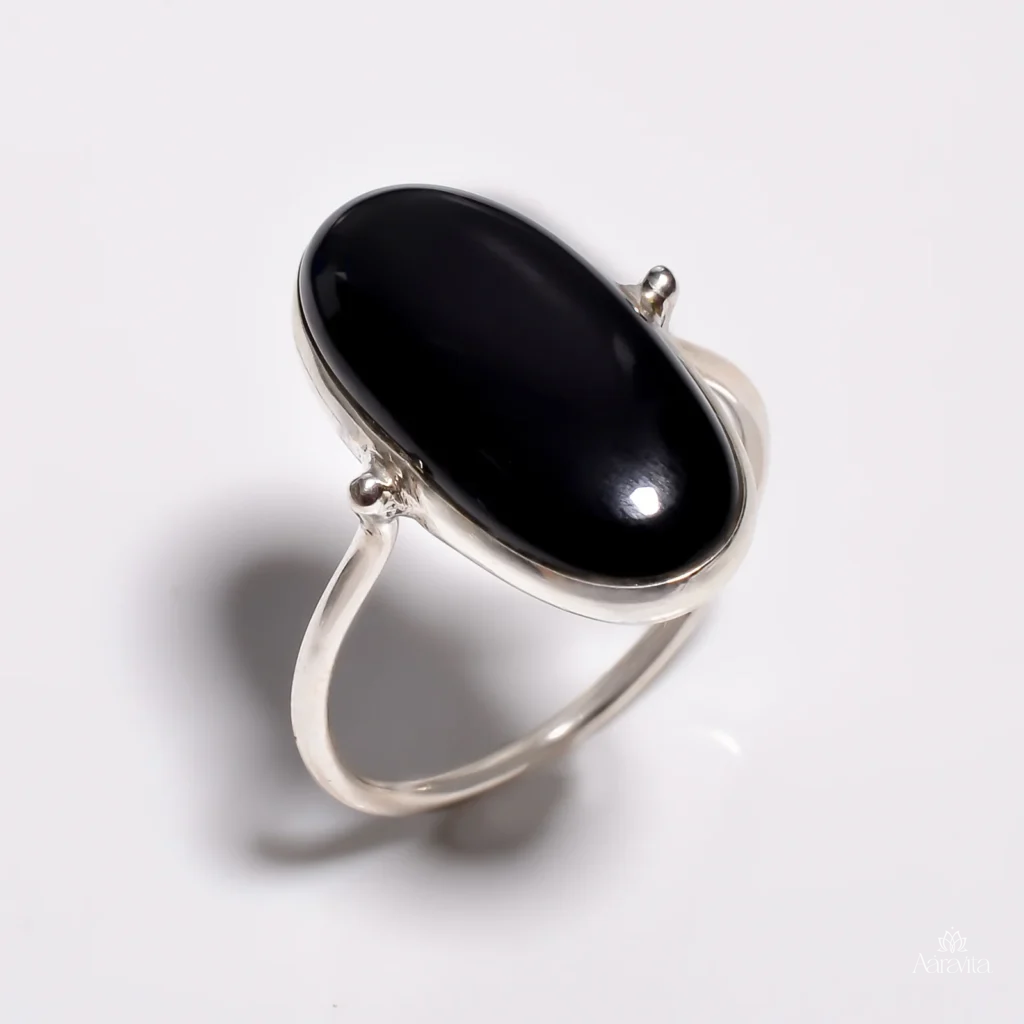 Minimalist Elongated Oval Black Onyx Ring โ front view