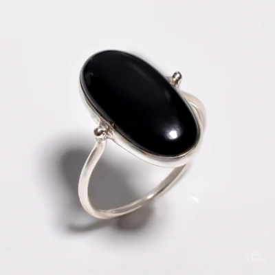 Minimalist Elongated Oval Black Onyx Ring — front view