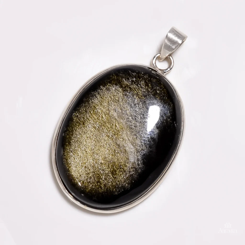 Minimalist Oval Golden Sheen Obsidian Necklace — front view
