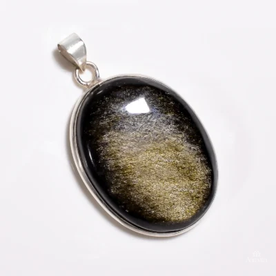 Minimalist Oval Golden Sheen Obsidian Necklace — front detail view
