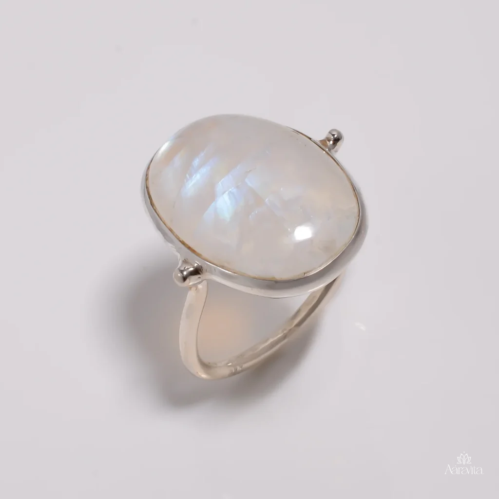 Minimalist Oval Moonstone Ring — front view